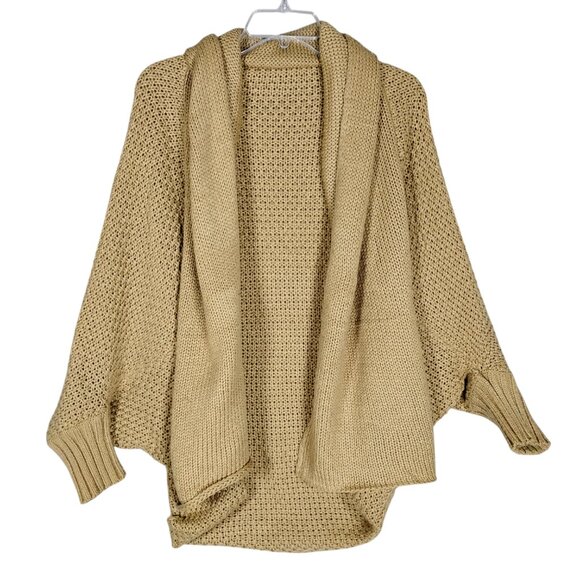 Chunky Knit Cuffed Shawl Baggy One Size Fits Most Long Sleeve Light Brown - Picture 2 of 3